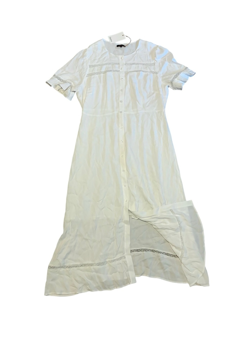 Quince Lightweight Crepe Lace Insert Midi Dress Ivory L NWT